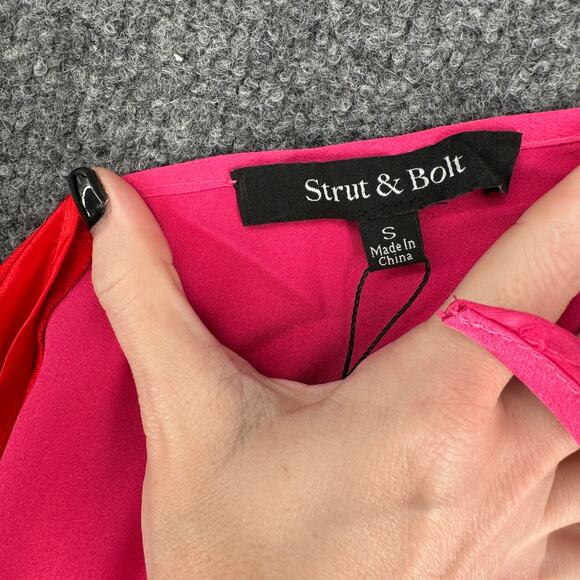 Strut & Bolt Color Blocked Red Pink Wrap Bodysuit NWT Small Ties One Piece - Picture 7 of 8